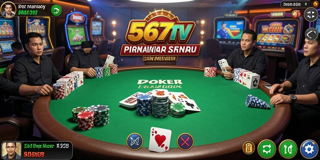 Screenshot gameplay poker yang menampilkan suasana kompetitif dan interaksi antar pemain.
