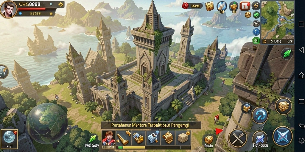 Screenshot utama menampilkan aksi seru gameplay Tower Defense.
