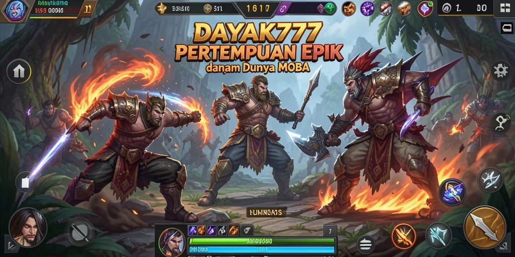Tampilan aksi epik dalam permainan MOBA DAYAK777.
