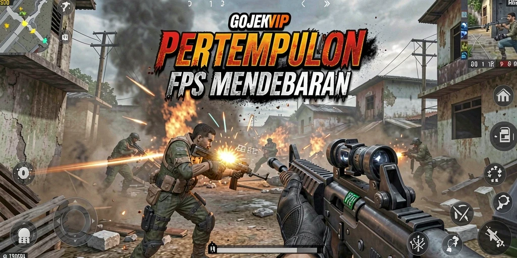 Tangkapan layar menunjukkan aksi mendebarkan dalam pertempuran FPS GOJEKVIP.