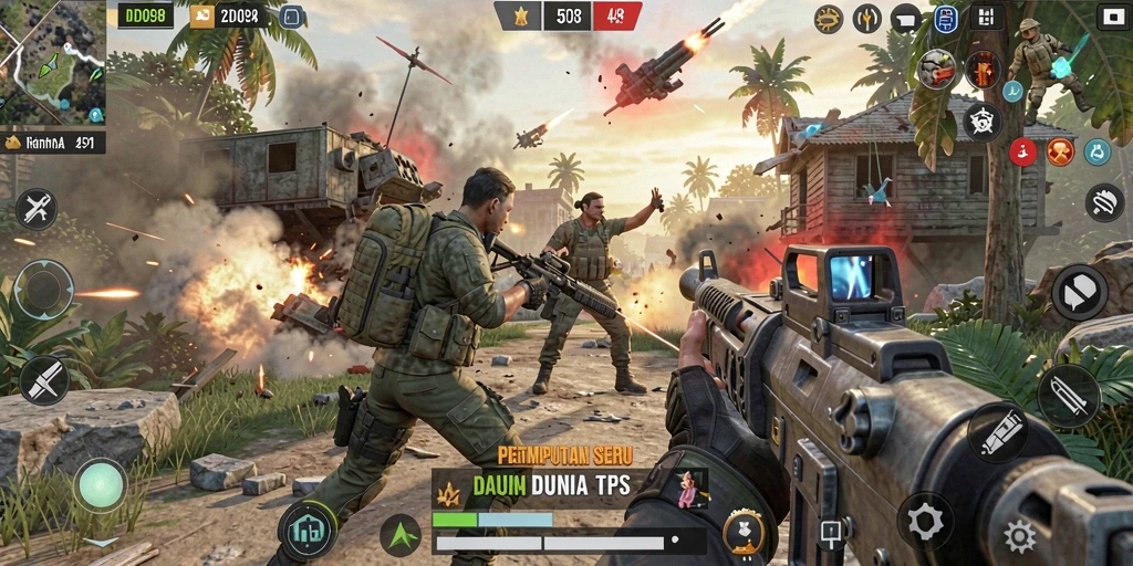 Screenshot menunjukkan aksi seru gameplay TPS di ID098.