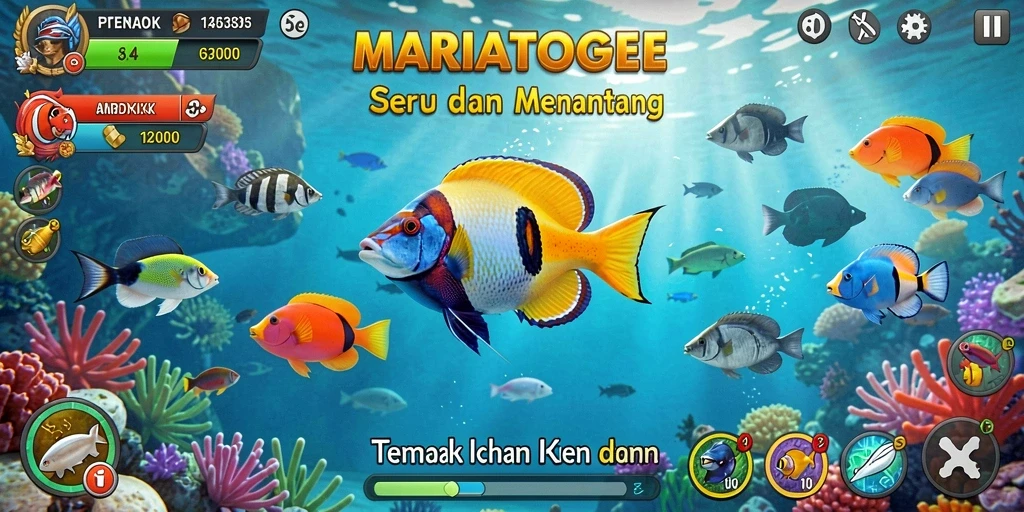 Tampilan screenshot MARIATOGEL dengan aksi menembak ikan yang menarik.